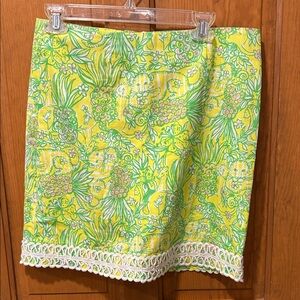 Lilly Pulitzer Crazy Cat Floral Print Skirt with Lace Hem